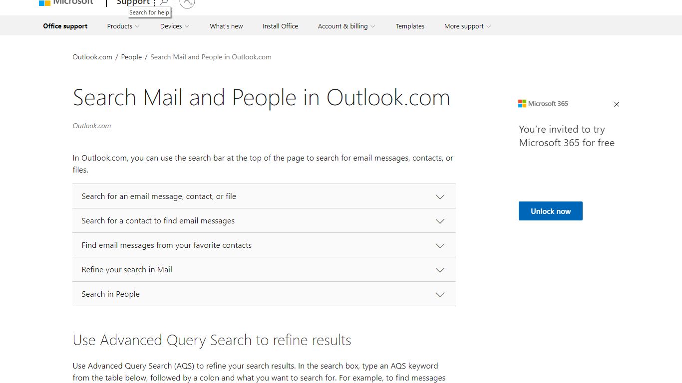 Search Mail and People in Outlook.com